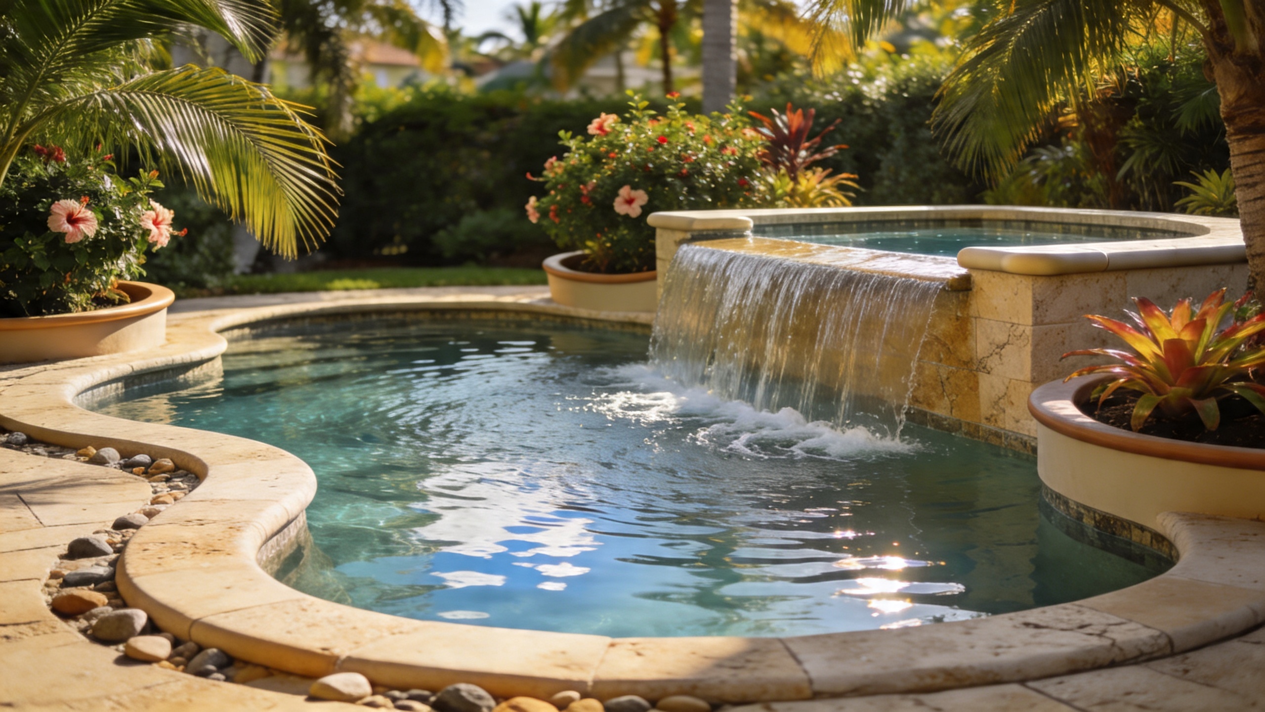 Freeform pool with raised spa and water feature, Land O Lakes FL