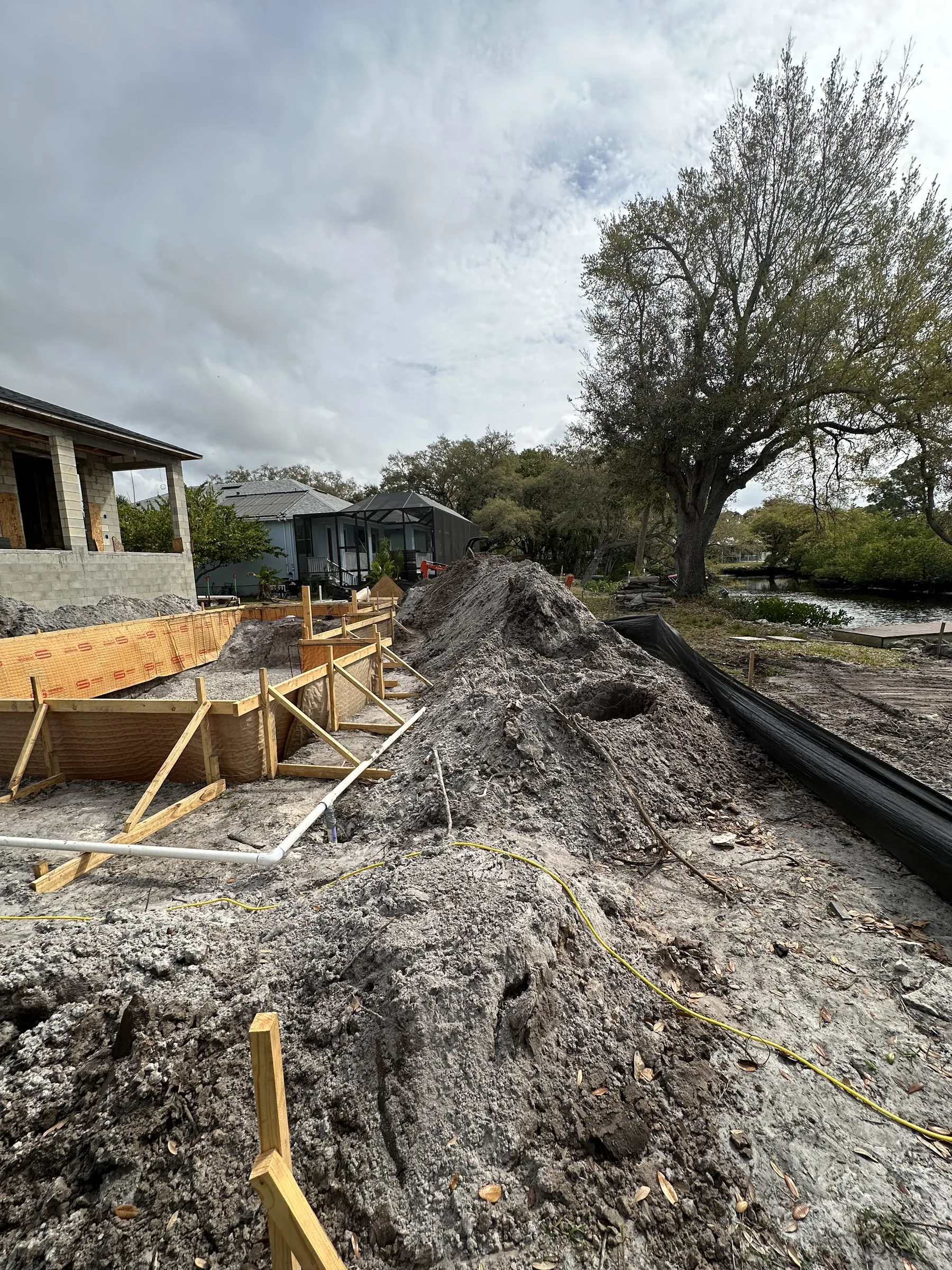 Fresh shotcrete shell with wood forms, Pasco County FL