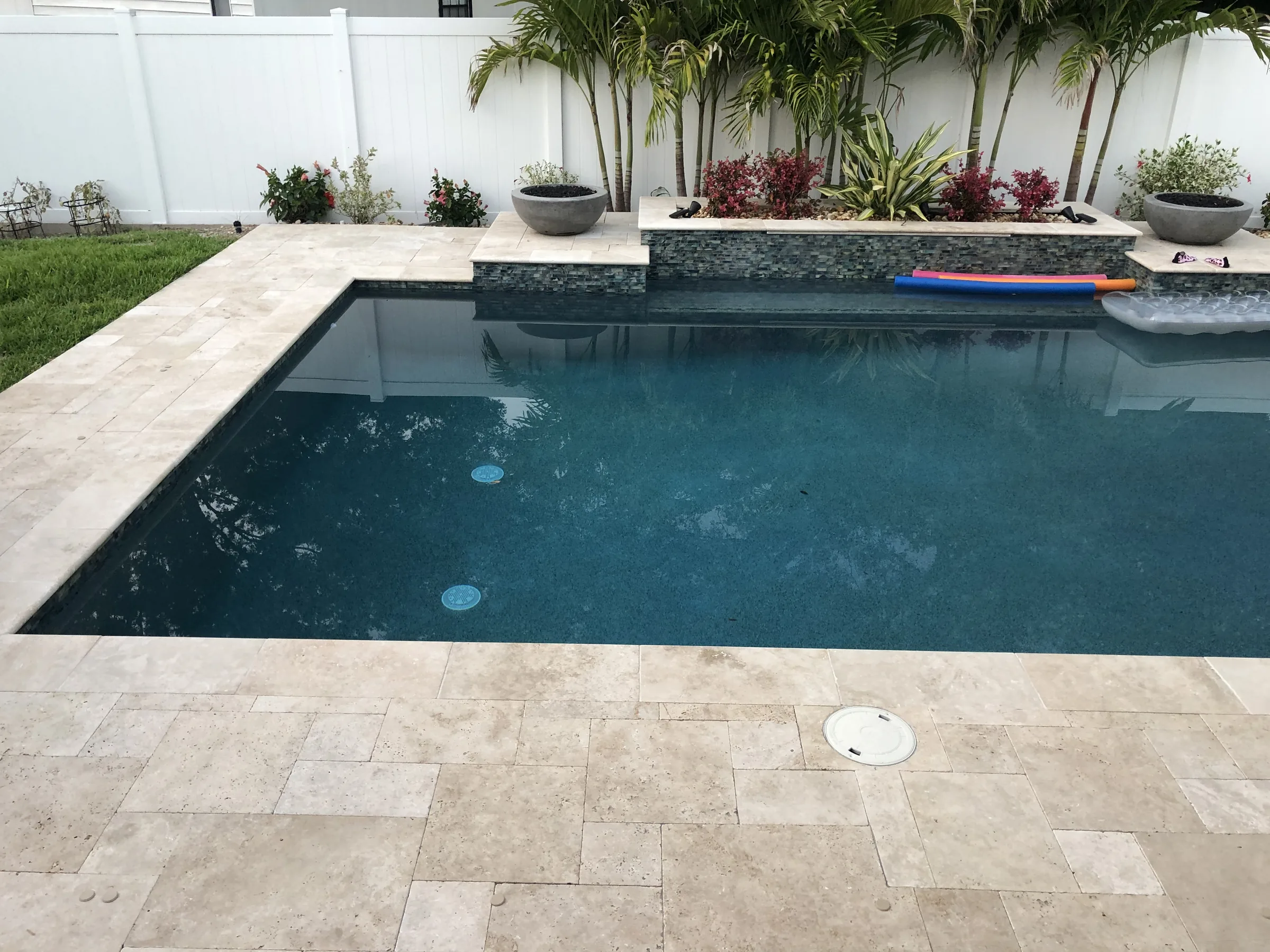 Evening pool scene with tropical landscaping at dusk, Tampa FL