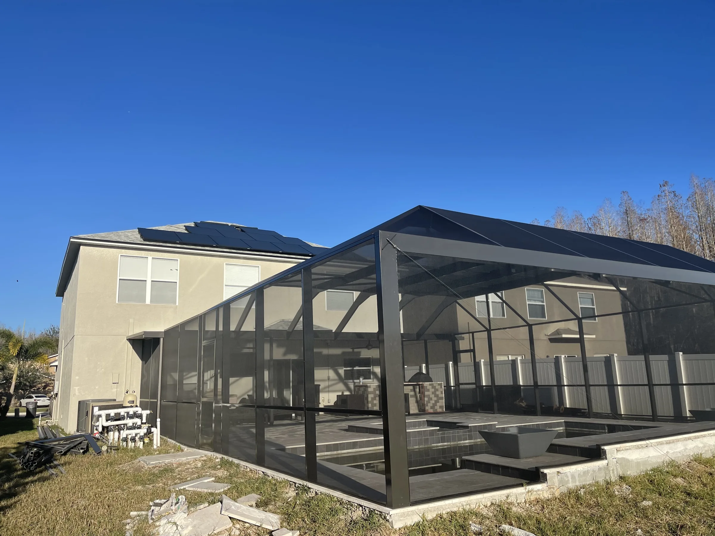 Wide screen enclosure over new custom pool and spa build, Wesley Chapel FL
