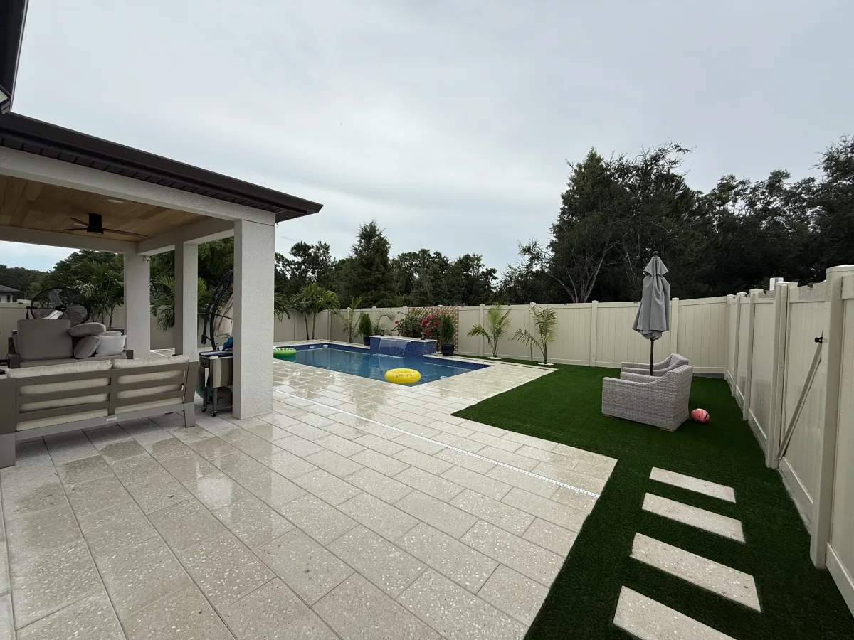 Covered pavilion and outdoor kitchen with paver deck, Tampa FL